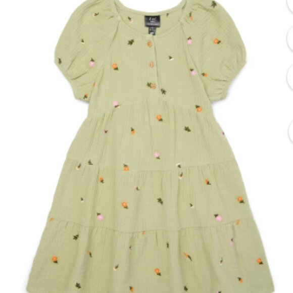 ZAC KIDS ZAC POSEN SIZE L 10-12 SAGE GREEN COTTON GAUZE EMBROIDERED TIERED DRESS - Picture 1 of 10